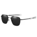 Classic men's polarized pilot sunglasses with black metal frame and clear temple tips. - Black Frame Black Lens Polarized C1