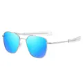Men's polarized aviator sunglasses silver metal frame blue mirror lenses driving glasses - Silver Blue Mirror Polarized