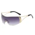 Y2K futuristic shield sunglasses for women, gradient purple lens with rhinestone cutout. - C1 / Gold