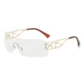 Y2K Schild Sonnenbrille für Damen, futuristische randlose Brille mit goldenen Bügeln. - Goldener Rahmen Klare Gläser