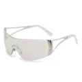 Y2K Futuristic Wrap Around Sunglasses Trendy Rhinestone Star Shield Fashion Sun Glasses - Silver