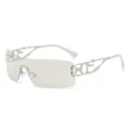 Y2K futuristische rahmenlose Sonnenbrille für Damen, trendige silberne Flammen-Retro-Brille. - Silberner Rahmen Silberspiegel