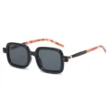 Fashion square sunglasses with thick black frames and tortoise temples for men and women. - Black Frame with Leopard Legs Gray Lens (C1)