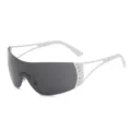 Y2K futuristic sunglasses for women, white frame with rhinestone side details, stylish chic. - Ceramic-Look White