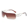 Retro Y2K braune Farbverlauf Sonnenbrille rahmenlos mit detailreichen Metall Bügeln. - Silberner Rahmen Tee Verlaufsgläser
