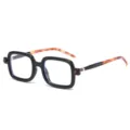 Chic square eyeglasses with thick black frames and tortoiseshell temples for everyday fashion. - Black Frame with Leopard Legs Clear Lens (C2)