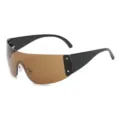 Occhiali da sole Y2K oversize monopezzo con lenti marroni e rivetti eleganti chic - Montatura Nera Lente Marrone C7