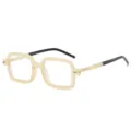 Chic thick square frame glasses with vintage translucent beige aesthetic and gradient temples. - Light Tea Frame with Black Legs Clear Lens (C4)