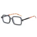 Chunky square frame eyeglasses with translucent grey front and stylish tortoiseshell temples. - Clear Gray Frame with Leopard Legs (C6)