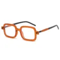 Trendy thick square frame eyeglasses featuring orange translucent rims and black temples. - Orange Frame with Black Legs Clear Lens (C7)