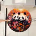 Round watercolor panda bathroom floor mat detail shot, absorbent anti-slip rug for washbasin. - 40*40cm / New Chinese Style 3