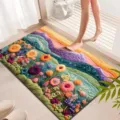Detailed view of the vibrant rainbow flower diatomaceous earth bath mat, absorbent. - 40*60cm (Diatomaceous Mud) / Simple Floral - 2