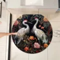 Round Chinese style bathroom floor mat with elegant crane flower print, absorbent and non-slip. - 40*40cm / New Chinese Style 2