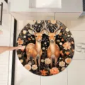 Tapis de bain rond absorbant avec motif de cerf et fleurs, tapis de sol antidérapant pour maison. - Style chinois moderne - 5