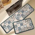 Set tappeto cucina, motivo piastrelle vintage passatoia antiscivolo per arredamento casa. - 40x60cm (Velluto di Cristallo) / Bassotto americano - 4