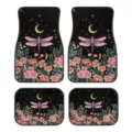 Tappetini auto in velluto di cristallo set 4 pezzi con stampa libellula luna, antiscivolo. - 33x44cm (Set da 2 pezzi) / Serie Libellula 3