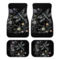 Set di 4 tappetini auto con elegante stampa di libellule e fiori, velluto resistente. - 33x44cm (Set da 2 pezzi) / Serie Libellula 4