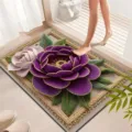 3D floral bathroom mat, non-slip absorbent crystal velvet floor rug for home entry and shower room. - Chinese Classical - 9