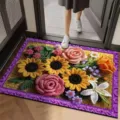 Detailed view of the 3D crochet flower doormat with vibrant floral print for indoor entry. - Chinese Classical - 10
