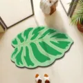 Monstera leaf soft absorbent floor mat bathroom non slip diatom mud mat cute green carpet home - Lotus Pond - 8