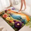 Detailed view of the colorful 3D rainbow floral absorbent bath mat showcasing fine textures. - Simple Floral - 9