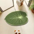 Leaf shaped absorbent floor mat non slip diatomaceous earth bath rug for home use - 40*60cm (Diatomaceous Mud) / Moonlight over Lotus Pond - 1