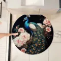 Round peacock pattern bathroom floor mat, non-slip absorbent rug for washbasin and toilet. - 40*40cm / New Chinese Style - 1