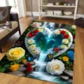 3D waterfall heart rose print floor mat, stylish living room sofa bedroom decor rug - Visual Series - 5