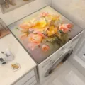 Washing machine cover pad with floral oil painting design, diatomite dustproof mat for home use. - 30*40cm / Flower