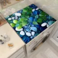 Diatomaceous earth washing machine cover mat home dustproof mat pebble leaf print top pad - 30*40cm / Blue Floral Stones