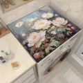 Aesthetic diatomaceous mud washing machine cover mat elegant floral top dustproof pad for home - Flower Cluster - Gold
