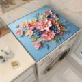 Floral washing machine cover top dust mat protector decorative mat for home laundry room decor - Blue with Peony Floral