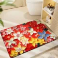 Close-up detail of the 3D floral diatomaceous earth bath mat, vibrant red floral pattern surface. - American Floral 4 / 40x60cm