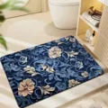 Gedetailleerd overzicht van blauwe bloemige diatomeeënaarde badmat, absorberend antislip. - Amerikaans Bloemen 5