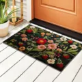 Minimalist floral cashmere-like doormat, soft absorbent floor mat for entryway and bath. - FYR——11
