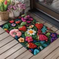 Floral strawberry embroidered doormat soft faux cashmere floor rug for entryway home decor - FYR-13