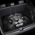 Detailed view of the crystal velvet car trunk mat featuring a striking lion head print anti-slip. - Lion Head / 100x75cm
