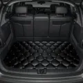Black leather car trunk mat with diamond quilted pattern and crystal studs for all seasons. - Black Rhombus / 100x75cm
