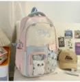 Cute pastel school backpack with transparent ita bag pocket, pink and blue color block design. - With Pendant / Pink