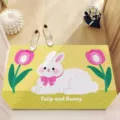 Bonito felpudo con estampado de conejo y tulipán, alfombra antideslizante para entrada. - Animal Lindo 7