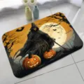 Halloween theme door mat with spooky pumpkin witch design, non-slip backing, highly absorbent. - Halloween - 10