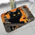 Halloween black cat doormat spooky theme absorbent bath mat for holiday home decor indoor use - Halloween - 11