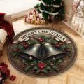 Alfombra redonda de Navidad de terciopelo, felpudo festivo con campanas para decoración de salón - Navidad - 7