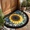 Semi-circular crystal velvet doormat with retro European sunflower pattern for entryway rug. - 40*60cm (Crystal Velvet) / Bohemian Semi-circle - 7