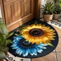 Semicircular crystal velvet doormat with yellow and blue sunflower retro bohemian style - 40*60cm (Crystal Velvet) / Bohemian Semi-circle - 8