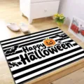 Halloween doormat black and white striped pumpkin bat pattern absorbent non-slip floor mat. - Halloween - 10