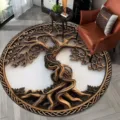 Ronde kristalfluwelen tapijt met 3D boompatroon voor woonkamer slaapkamer vloermat - Grote boom 7