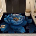 Detail shot of luxury blue floral floor mat in home entryway, showing soft texture and elegant pattern. - 40*60cm (Crystal Velvet) / Luxury Large Flowers - 4