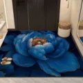 Blue and gold floral crystal velvet entrance floor mat, absorbent and non-slip home doorway rug. - Luxury Large Floral - 6
