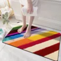 Detail view of colorful striped absorbent mat showing soft velvet texture and non-slip back. - 40*60cm / Visual 3D Fleece - 3